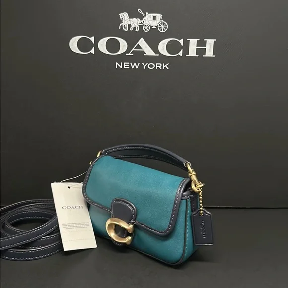 Coach Tabby 13 In Colorblock mini C Metal Purse Leather crossbody bag NWT Blue - Picture 10 of 10